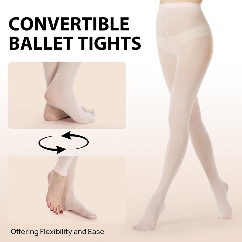 MANZI Womens Girls Solid Color Comfortable Convertible Ballet Tights 1-3 Pairs Pack - Image 3